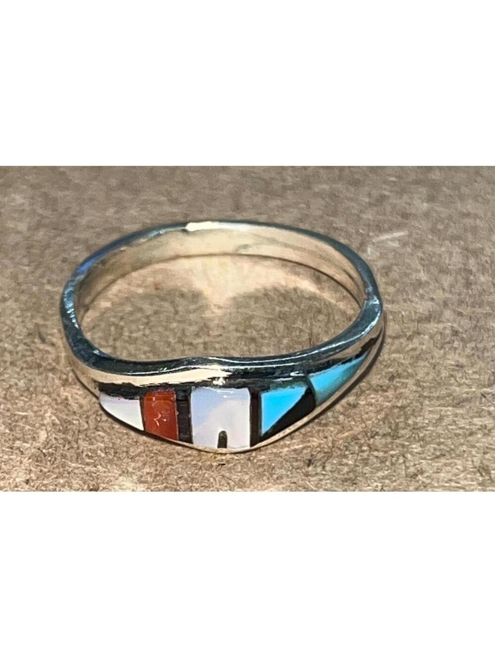 Zuni multi stone cluster turquoise sterling silver inlay ring size 4.5 -Clinton